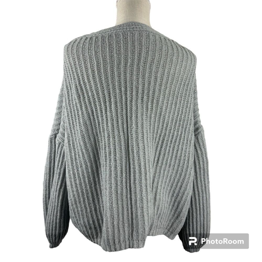 SHEIN Gray Balloon Sleeve Open Front Cardigan Sweater Large Knit Cozy EUC - Picture 3 of 11